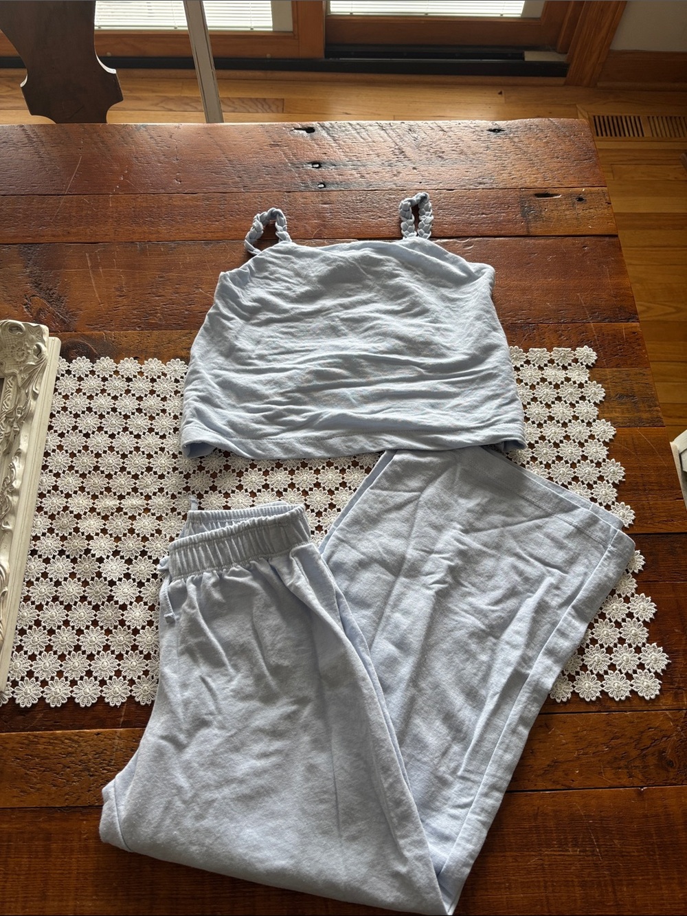 Zara Light Blue Elastic-Waist lounge set.  Wide leg. Size 9